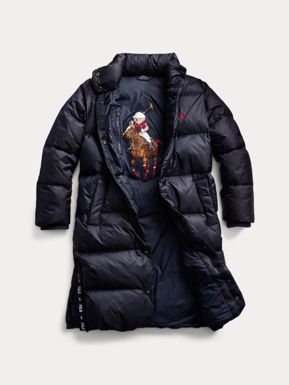 Polo by Ralph Lauren Navy Long Quilted Puffer Coat with Polo Rider Lining